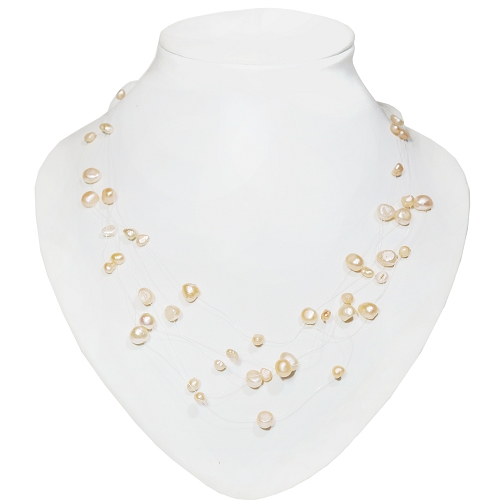 5 reihige Perlenkette echte Perlen Halskette Süßwasserperlen lachsrosa 4115 - zum Schließen ins Bild klicken